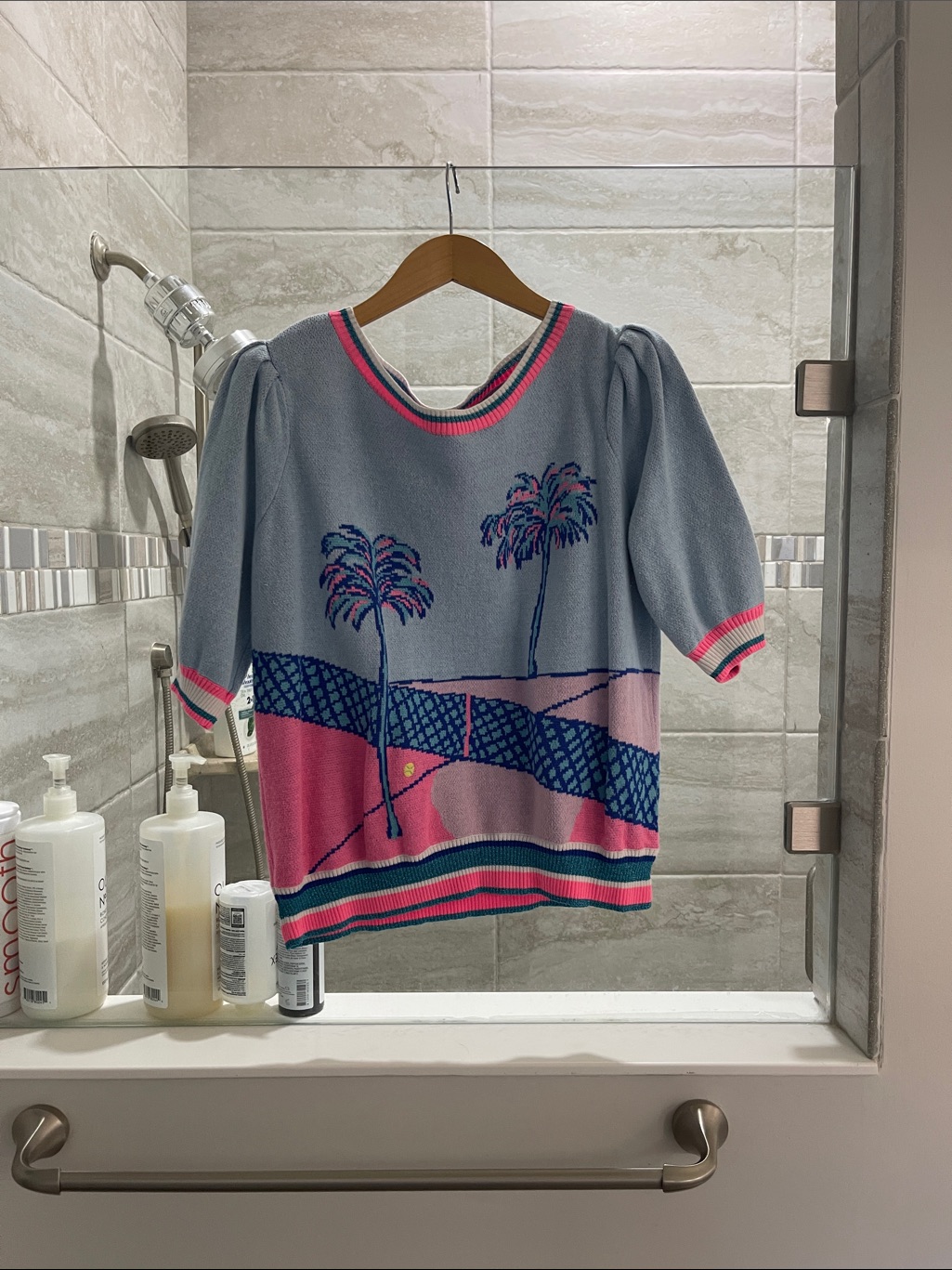 Lilly Pulitzer Blue Pink Palm Tree Crewneck Sweater